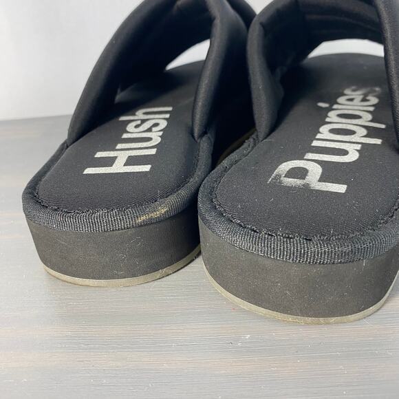 Hush Puppies Sunshine Puffer Slide Sandals Women 8M Black Platform Cross‎ Strap - Picture 5 of 8